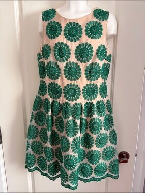 leifsdottir Beige Dress with Green Floral Appliqué